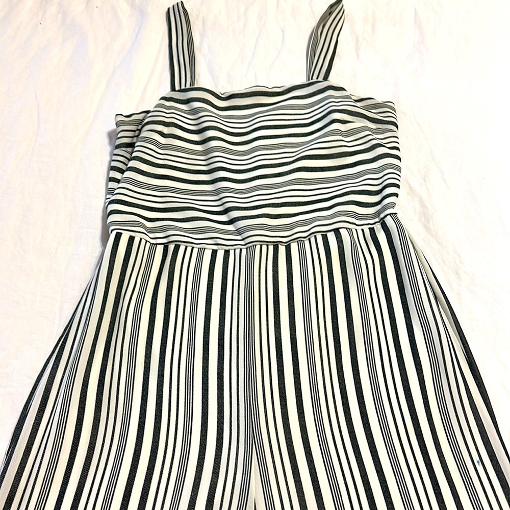 White and Black Striped Jumpsuit